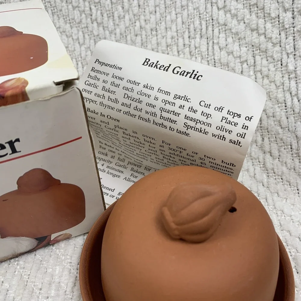 Terra Cotta Garlic Baker Roasted Corning‎ Revere Oven Microwave  w/Recipe New